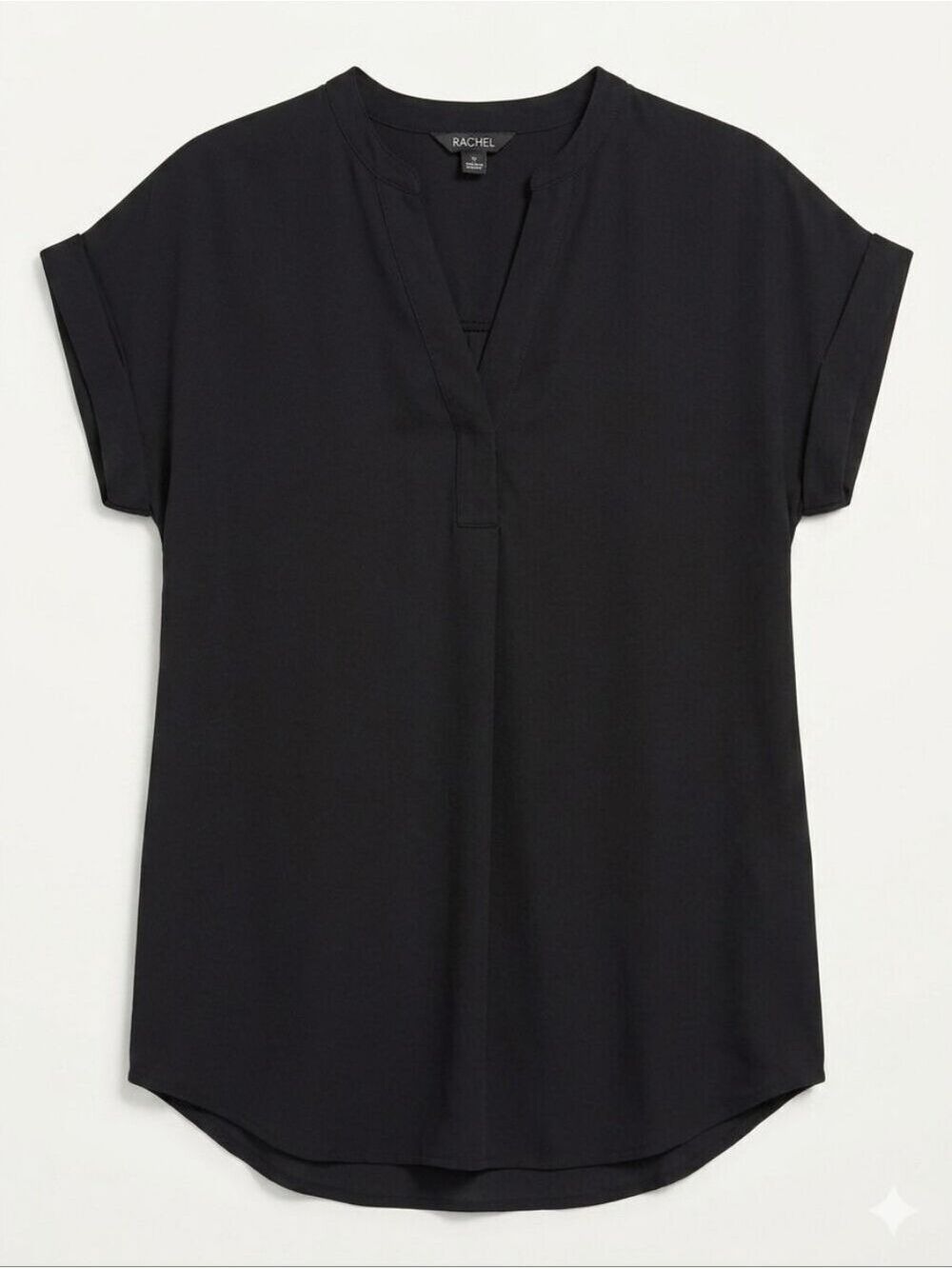 RACHEL Rachel Roy Black Flowy V Neck Blouse with Centre Pleat, Short Sleeves Sm